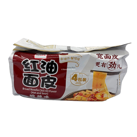 Baijia Akuan Chili Oil Thick Noodle Sour and Spicy Flavour 105g x 4packs