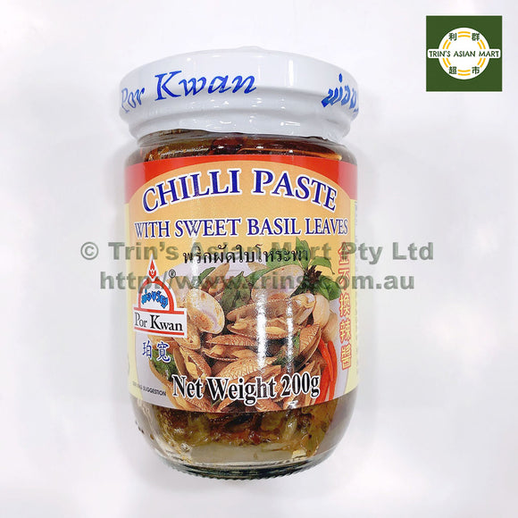 POR KWAN CHILI PASTE w SWEET BASIL LEAVES 200G